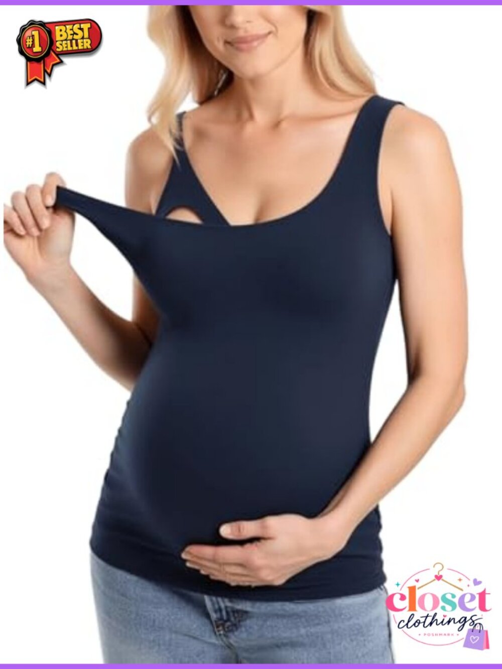 Maternity Nursing Tank Top Built-in Bra Breastfeeding V-Neck Sleeveless